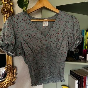 Teal Floral Accentuating Blouse